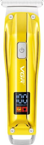 ماكينة حلاقة احترافية لاسلاكية V-956 من في جي ار شاشة LED قابلة لاعادة الشحن شفرات ستانلس ستيل كابل USB مع 3 امشاط للرجال مدة تشغيل: 100 دقيقة بطارية ليثيوم ايون 500 ميلي امبير الساعة ذهبي