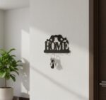 ⁦علاقة مفاتيح حائط ديكور خشب MDF من HFR Artech تصميم Homeمع عصافير الحب مزودة بـ 4 خطافات مقاس 25×15 سم تعليق سحري بلاصق دبل فيس قوي بدون مسامير أو تكسير قطعة واحدة باللون الأسود الملكي⁩ - الصورة ⁦4⁩