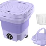 TECHZONE Foldable Mini Washing Machine – Portable Compact Washer for Baby Clothes, Underwear & Small Laundry – Collapsible, Travel-Friendly with Touch Control for Dorm, RV & Home Use (Purple)