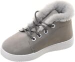 99.99 Girls' Lace-Up Suede Leather Half Boots with Fur Collar - Grey - الصورة 3