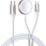 شاحن مغناطيسي 2 في 1 S-IW012 لساعة اي بي من جوي روم + كابل شحن سريع 30 وات - USB-C - 1.5 متر - ابيض، لهاتف ذكي