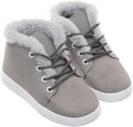 99.99 Girls' Lace-Up Suede Leather Half Boots with Fur Collar - Grey