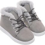 99.99 Girls' Lace-Up Suede Leather Half Boots with Fur Collar - Grey