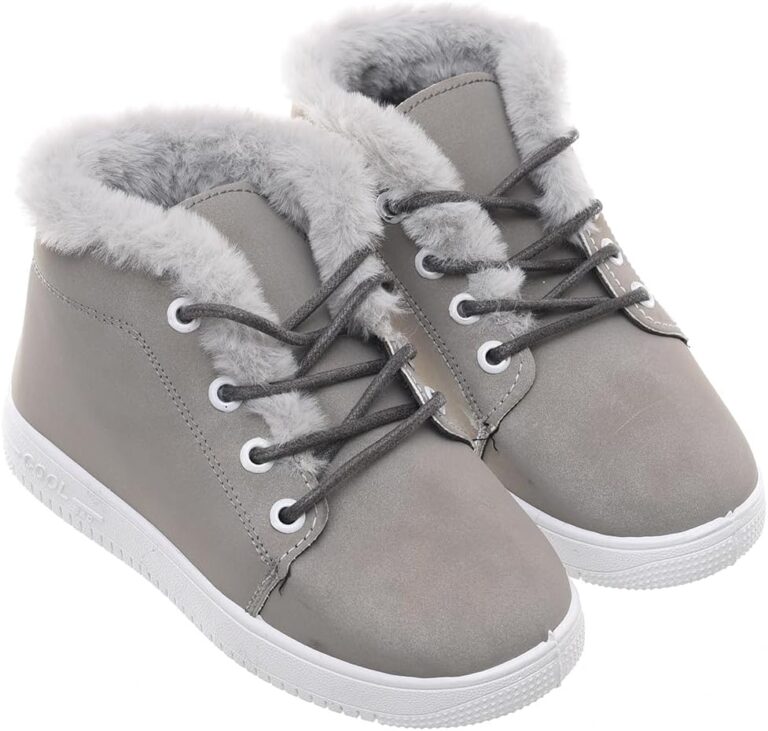 99.99 Girls' Lace-Up Suede Leather Half Boots with Fur Collar - Grey