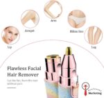 ⁦ماكينة تشذيب الحواجب وإزالة شعر الوجه، ماكينة حلاقة 2 في 1 قابلة لإعادة الشحن للنساء، لإزالة الشعر بدون ألم وتشذيب الجسم للشفاه والأنف والوجه مع رأسين بديلين وضوء ليد⁩ - الصورة ⁦3⁩