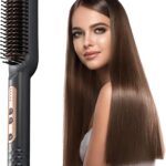 فرشة حراري فرد الشعر مع مشط مدمج احترافية تسخين سريع - مشط حرارى 1080F درجه - لفرد جميع انواع الشعر - تصفيف الشعر بالقابس القياسية - اسود