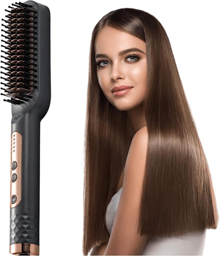 فرشة حراري فرد الشعر مع مشط مدمج احترافية تسخين سريع - مشط حرارى 1080F درجه - لفرد جميع انواع الشعر - تصفيف الشعر بالقابس القياسية - اسود