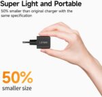 ⁦شاحن حائط بمنفذين USB C PD/PPS للشحن السريع بقدرة 25 وات من لينوك لموبايل سامسونج جالاكسي S24/S23/S22+/S21 الترا/بلس/ S20/ نوت 20/ زد فولد 5 (أسود)⁩ - الصورة ⁦4⁩