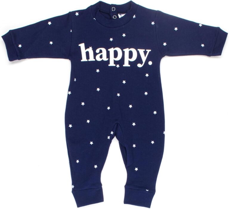 بابيلون سالوبيت بكباسين باكمام طويلة مطبوع عليه Happy Baby & للاطفال الصغار (عبوة من قطعة واحدة)