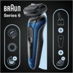 ماكينة حلاقة من السلسلة 6 للحلاقة الرطبة والجافة مع وحدة تنظيف سمارت كير وملحق واحد من براون، لون أزرق، 61-B7500cc