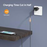 ⁦شاحن حائط بمنفذين USB C PD/PPS للشحن السريع بقدرة 25 وات من لينوك لموبايل سامسونج جالاكسي S24/S23/S22+/S21 الترا/بلس/ S20/ نوت 20/ زد فولد 5 (أسود)⁩ - الصورة ⁦7⁩