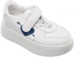 99.99 Kids' Leather Sneakers with Hook-and-Loop Closure and Chunky Sole (White/Navy, 31) - الصورة 2
