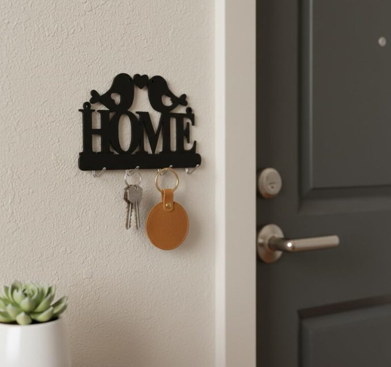علاقة مفاتيح حائط ديكور خشب MDF من HFR Artech تصميم Homeمع عصافير الحب مزودة بـ 4 خطافات مقاس 25×15 سم تعليق سحري بلاصق دبل فيس قوي بدون مسامير أو تكسير قطعة واحدة باللون الأسود الملكي