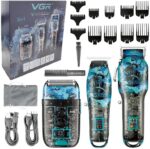 مجموعة الحلاقة VGR-645 للرجال – أداء احترافي، تصميم معدني، بطارية تدوم طويلاً، شحن USB