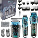 مجموعة الحلاقة VGR-645 للرجال – أداء احترافي، تصميم معدني، بطارية تدوم طويلاً، شحن USB