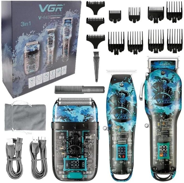مجموعة الحلاقة VGR-645 للرجال – أداء احترافي، تصميم معدني، بطارية تدوم طويلاً، شحن USB
