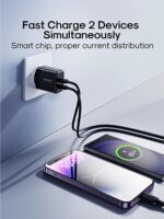 ⁦شاحن حائط JR-TCN01 بقدرة 12 واط للشحن السريع مزود بمنفذين USB نوع A بتصميم صغير مناسب للسفر من جوي روم، أسود⁩ - الصورة ⁦7⁩