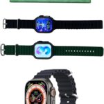 ساعة T1000 الترا 2 ذكية 2025 أنيقة 2.08 بوصة تدعم NFC مزودة بتتبع اللياقة البدنية مراقبة معدل نبضات القلب إجراء المكالمات شحن لاسلكي متوافقة مع iOS وأندرويد للرجال والنساء من ADHOMAX، آسود وأخضر زيتي