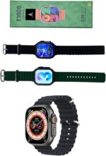 ساعة T1000 الترا 2 ذكية 2025 أنيقة 2.08 بوصة تدعم NFC مزودة بتتبع اللياقة البدنية مراقبة معدل نبضات القلب إجراء المكالمات شحن لاسلكي متوافقة مع iOS وأندرويد للرجال والنساء من ADHOMAX، آسود وأخضر زيتي