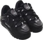 99.99 Boys' Leather and Canvas Lace-Up Sneakers with Chunky Sole and 'Sport' Lettering (Black/White, 31)