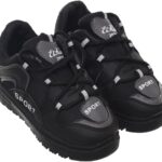 99.99 Boys' Leather and Canvas Lace-Up Sneakers with Chunky Sole and 'Sport' Lettering (Black/White, 31)