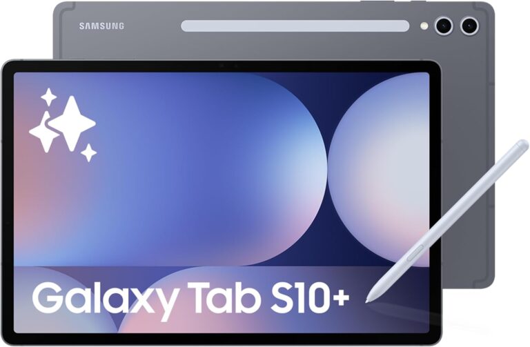 تاب سامسونج جالاكسي S10 بلس شاشة 12.4 بوصة اموليد مضادة للانعكاس بنظام أندرويد يدعم شبكة الجيل الخامس 5G ذاكرة رام بسعة 12GB ومساحة تخزين 256GB تصميم متين مع قلم S الذكي من سامسونج، لون رمادي مونستون