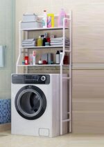 Storage Rack Shelf 3-Layer Washing Machine Storage Rack, Adjustable Non Slip/Over The Toilet Rack Organizer, Bathroom Shelf Space Saving Organizer, Metal Powder Coated Floor Standing Rack