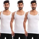 تيشيرت داخلي بدون اكمام سادة برقبة دائرية للرجال من قطونيل ، 3 قطع - ابيض