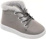 99.99 Girls' Lace-Up Suede Leather Half Boots with Fur Collar - Grey - الصورة 2