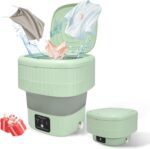 Mini Portable Washing Machine, 9L, 3 Modes, Blue Light, Ideal for Underwear, Socks, Baby Clothes. Foldable for Space-Saving, Perfect for Apartments, Hotels, Camping & Travel (Green)