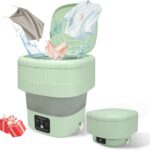Mini Portable Washing Machine, 9L, 3 Modes, Blue Light, Ideal for Underwear, Socks, Baby Clothes. Foldable for Space-Saving, Perfect for Apartments, Hotels, Camping & Travel (Green)