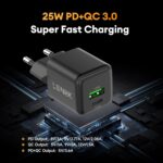 ⁦شاحن حائط بمنفذين USB C PD/PPS للشحن السريع بقدرة 25 وات من لينوك لموبايل سامسونج جالاكسي S24/S23/S22+/S21 الترا/بلس/ S20/ نوت 20/ زد فولد 5 (أسود)⁩ - الصورة ⁦2⁩