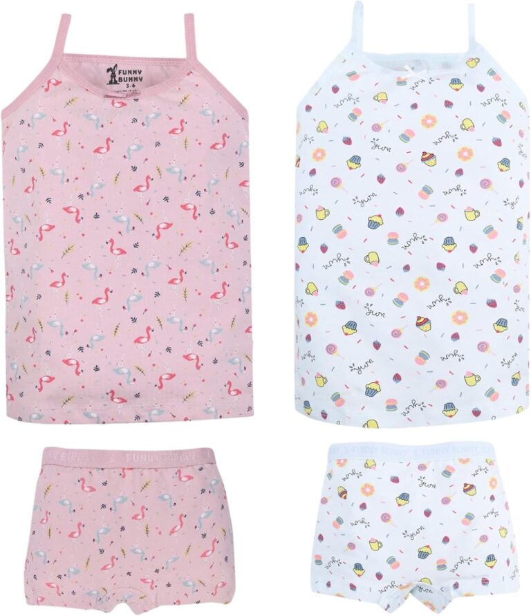 Funny Bunny Girls' Cotton Sleepwear Underwear Set,Tank Top with Shorts, 2 Piece Set