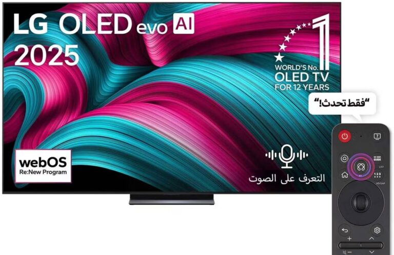 شاشة او ال اي دي 83 بوصة، 83C56LA، سلسلة Evo بذكاء C5 ودقة 4K، تردد 144Hz واستجابة 0.1ms، فري سينك بريميوم، تصميم رفيع، ريموت ماجيك، نظام webOS 25، دعم Dolby Vision/Atmos وHDR10/HLG [2025] من ال جي
