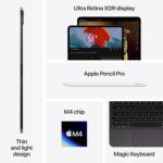 ⁦ابل ايباد برو 13 بوصة (M4): شاشة الترا ريتينا XDR سعة 256GB بكاميرا أمامية 12MP وخلفية 12MP مع شبكة واي فاي 6E وشبكة الجيل الخامس 5G مع شريحة إلكترونية وبطارية تدوم طوال اليوم مع زجاج قياسي - أسود⁩ - الصورة ⁦5⁩