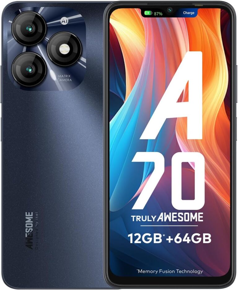itel A70 | 12GB RAM + 64GB ROM| 13MP Dual Rear Camera & 8MP Front Camera | 5000mAh Battery with Type-C Charging | Dynamic Bar | Side Fingerprint Sensor | Octa-Core Processor | Starlish Black
