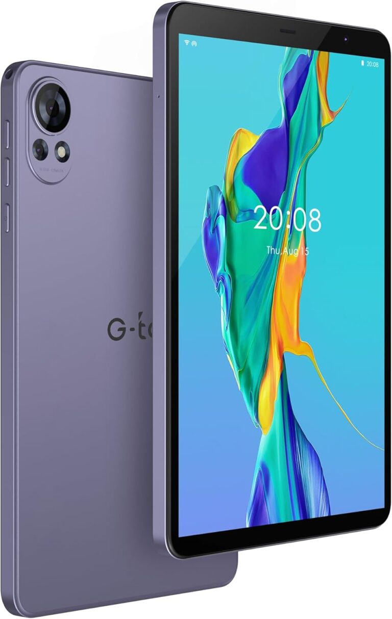 تابلت واي فاي شبكة جيل خامس 5G، ذاكرة رام: 4+4GB، ذاكرة ROM: 64 GB، شاشة IPS LCD 8 بوصة 800×1280، بطارية 5000 mAh بنظام أندرويد 14 وكاميرا أمامية 2MP وخلفية 5MP مع جراب سيليكون من جي-تاب، أرجواني