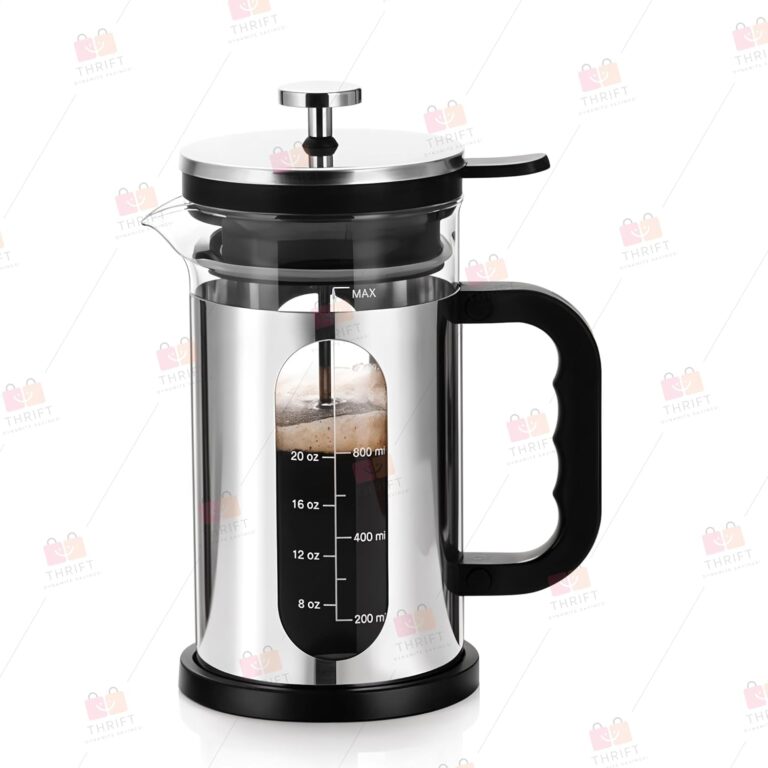 Extra-Large Heavy-Duty French Press Coffee Maker – 900ml Capacity, Borosilicate Glass Beaker, Double Scale Lines, Stainless Steel Frame, 4-Level Filtration (900ml)