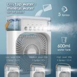⁦مروحة ومبرد هواء تبخيري مع اضاءة LED بـ7 الوان، مؤقت 3 سرعات للمكتب والمنزل والمسكن والسفر يعمل بكابل USB (ابيض)⁩ - الصورة ⁦6⁩