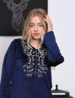 ⁦قميص نوم نسائي طويل بتطريز أنيق، عباءة حريمي قطيفة شتوية من دعدوش ,ثوب بيتي ماكسي للنساء⁩ - الصورة ⁦5⁩