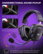 ⁦سماعات راس للالعاب H2002d من هافيت لاجهزة بلاي ستيشن 4 وبلاي ستيشن 5 والكمبيوتر وXbox Series X|S وXbox One مع ميكروفون - مشغلات 53 ملم - اطار الومنيوم متين⁩ - الصورة ⁦7⁩