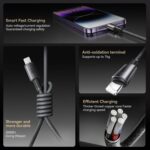 ⁦كابل شحن سريع ونقل بيانات من سلسلة اس ايه 50 انليميتد 30 وات USB نوع C الى لايتنينج بي دي، مضفر بالنايلون المتين، مزامنة عالية السرعة من جوي رووم، بطول 1.2 م، أسود⁩ - الصورة ⁦4⁩