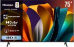 تلفزيون 75A6N ذكي 75 بوصة 4K UHD فيدا بتقنية دولبي فيجن HDR10 بلس، بالذكاء الاصطناعي 4K ووضع اللعب بلس وتقنية دي تي اس فيرشوال اكس من هايسينس، لون أسود