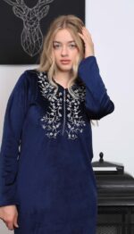 ⁦قميص نوم نسائي طويل بتطريز أنيق، عباءة حريمي قطيفة شتوية من دعدوش ,ثوب بيتي ماكسي للنساء⁩ - الصورة ⁦2⁩