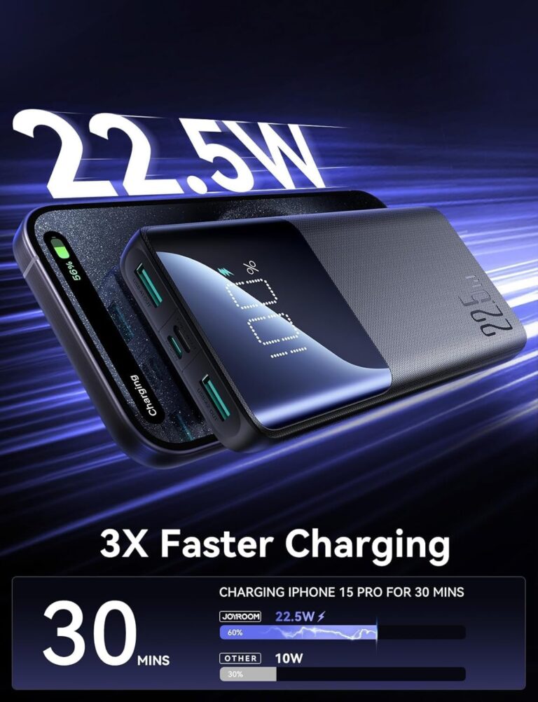 Joyroom JR-QP191 22.5W Power Bank 10000mAh With Digital Display Supports PD3.0,QC3.0, Slim & Lightweight Design - Black |12 Months Warranty