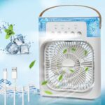 مروحة ومبرد هواء تبخيري مع اضاءة LED بـ7 الوان، مؤقت 3 سرعات للمكتب والمنزل والمسكن والسفر يعمل بكابل USB (ابيض)