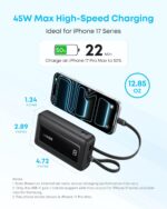 ⁦انكر باور بانك من زولو، شحن سريع 45 واط، بطارية 20,000 مللي امبير في الساعة مع كيبلات USB نوع سي مدمجة مزدوجة، منفذ USB نوع سي وايه لايفون 17/16 وسامسونج وماك بوك وايباد وغيرها⁩ - الصورة ⁦4⁩