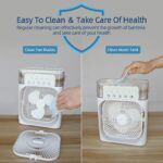 ⁦مرطب هواء محمول بمروحة رذاذ صغيرة للمنزل مع 3 اوضاع سرعة بخاخ ماء ومصباح LED ومؤقت مروحة مكتب شخصية بمنفذ USB للمتجر والمكتب لون حسب التوفر 10.0 واط متعدد الألوان⁩ - الصورة ⁦3⁩