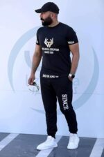⁦بدلة رياضية برسمة غزال مناسب للصيف للرجال، أسود، M⁩ - الصورة ⁦2⁩