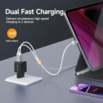 ⁦شاحن حائط بمنفذين USB C PD/PPS للشحن السريع بقدرة 25 وات من لينوك لموبايل سامسونج جالاكسي S24/S23/S22+/S21 الترا/بلس/ S20/ نوت 20/ زد فولد 5 (أسود)⁩ - الصورة ⁦6⁩